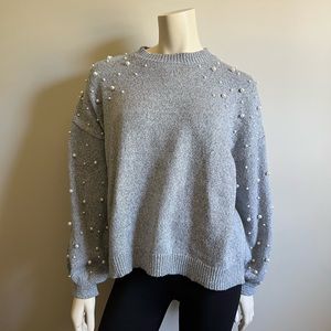 Gray sweater with pearls